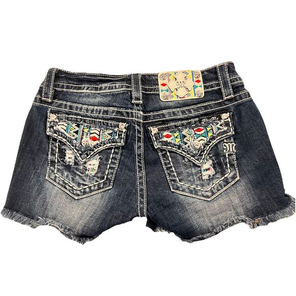Miss Me Womens Denim Cut Off Shorts Aztec Embellished Sequin Embroidered Size 27 - Picture 3 of 9